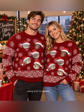 Unisex Party Sweater Dec. 25th Christmas Cats Fair Isle Ugly Sweater Size M